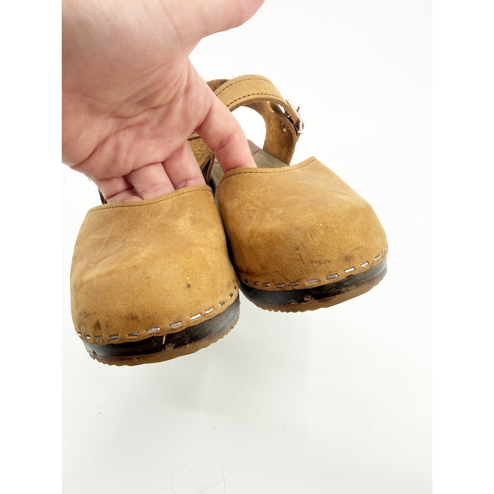 Sandgrens Handmade Swedish Tan Nubuck Leather Wooden Platform Clog Size 39 8-8.5 - Picture 9 of 14